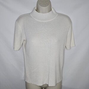 Womens Sag Harbor Petite Ivory Ribbed Mock Neck Short Sleeve Turtleneck Size PS